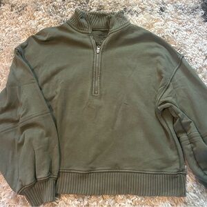 Aerie Sage Green Ribbed Zip Hoodie